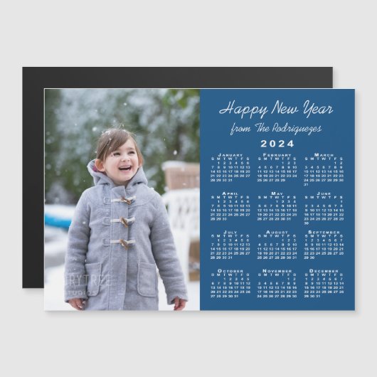 2024 Kalender Foto Frohes neues Jahr Blue Magnet (Vorne/Hinten)