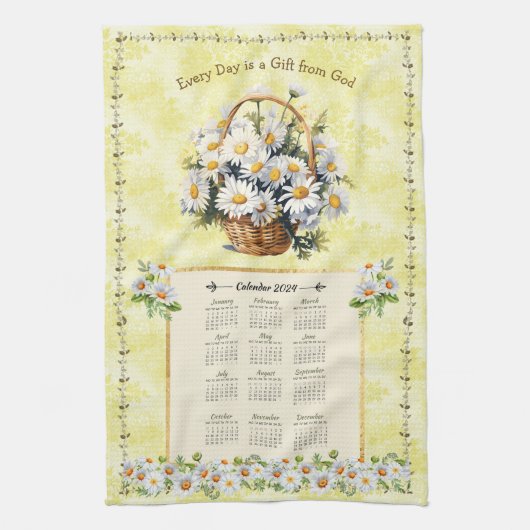 2024 Kalender Handtuch Gelbe Daisy Geschenk Gottes (Vertikal)