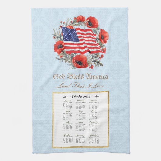2024 Kalender Handtuch Gott segne Amerika Flagge P (Vertikal)