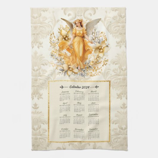 2024 Kalender Handtuch Hübscher Wächter Angel (Vertikal)