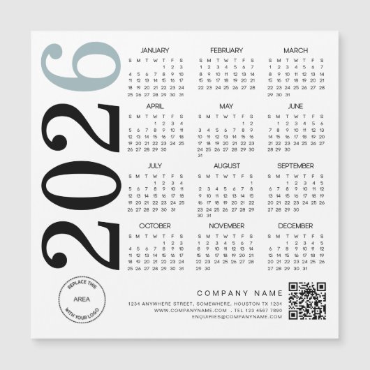2024 Kalender Logo QR Code Blue Black Business Magnetkarte (Vorderseite)