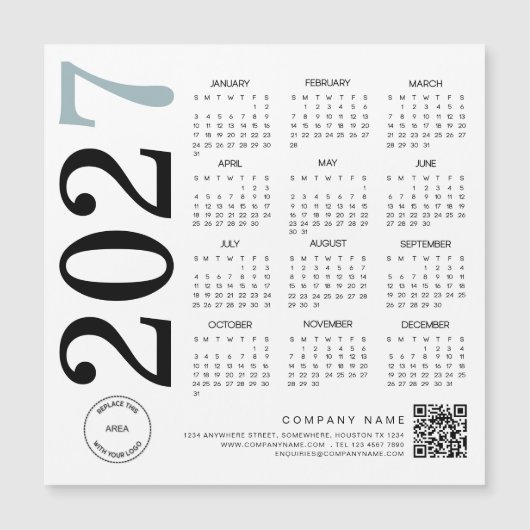 2024 Kalender Logo QR Code Blue Black Business Magnetkarte (Vorderseite)
