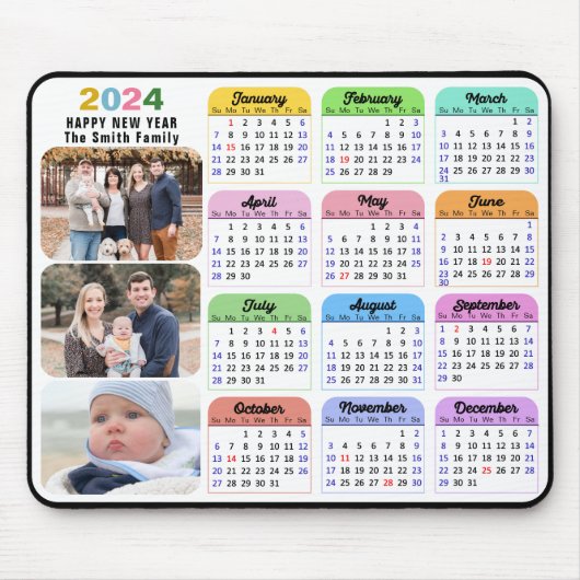2024 Kalender Minimalistischen 3 Familie Foto farb Mousepad (Vorne)