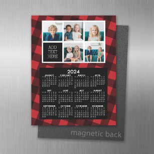 2024 Kalender mit 5 Foto Collage - Büffel kariert Magnetisches Trockenlöschblatt