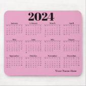 2024 Kalender mit rosa Hintergrund Mousepad (Vorne)