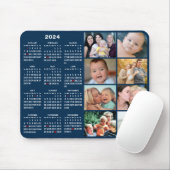 2024 Kalender Modern Blue 8 Family Foto Collage Mousepad (Mit Mouse)