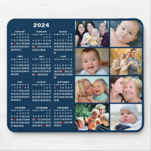 2024 Kalender Modern Blue 8 Family Foto Collage Mousepad