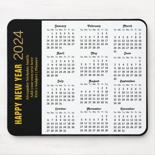 2024 Kalender Modern Gold Script Black Minimalisti Mousepad (Vorne)