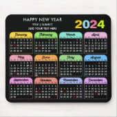 2024 Kalender Moderner Schwarzer, benutzerdefinier Mousepad (Vorne)