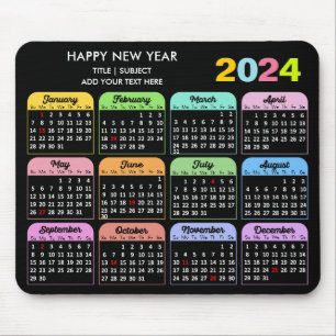 2024 Kalender Moderner Schwarzer, benutzerdefinier Mousepad