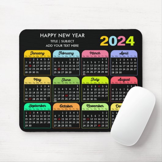 2024 Kalender Moderner Schwarzer, benutzerdefinier Mousepad (Mit Mouse)