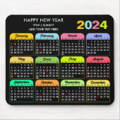 2024 Kalender Moderner Schwarzer, benutzerdefinier Mousepad (Vorne)