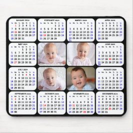 2024 Kalender Modernes Black 4 Family Foto Einfach Mousepad