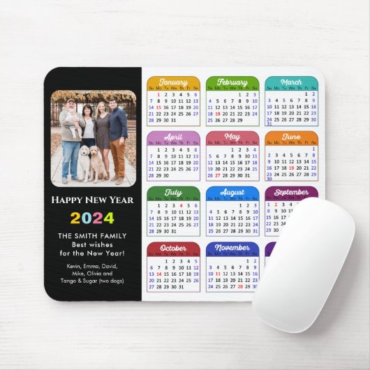 2024 Kalender Modernes Foto Schwarzer Familie farb Mousepad (Mit Mouse)