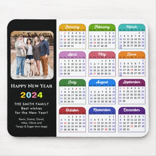 2024 Kalender Modernes Foto Schwarzer Familie farb Mousepad (Vorne)