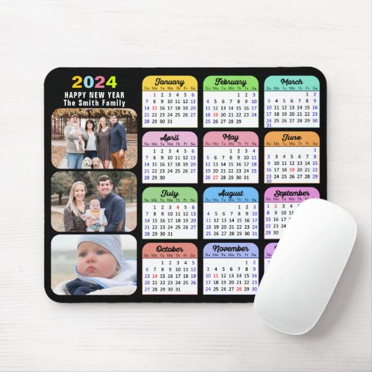 2024 Kalender Modernes Foto Schwarzer Familie farb Mousepad (Mit Mouse)