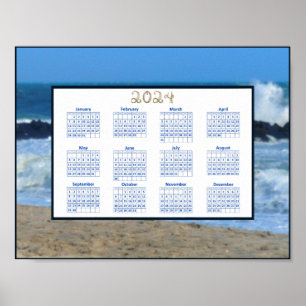 2024 Kalender Ozeanwellen Strand Felsen Foto Poster