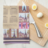 2024 Kalender Paris Eiffelturm Pointillism Art Geschirrtuch (Viertel Falte)