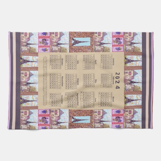 2024 Kalender Paris Eiffelturm Pointillism Art Geschirrtuch (Horizontal)