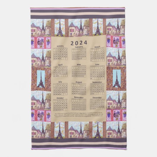 2024 Kalender Paris Eiffelturm Pointillism Art Geschirrtuch (Vertikal)