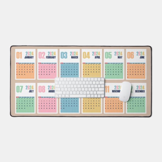 2024 Kalender Pastellfarben Einziges Schreibtischm Schreibtischunterlage (Tastatur & Maus)