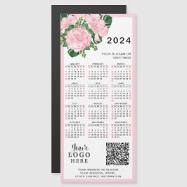 2024 Kalender - QR-Code für das Rosa, weiße Blume  Magnetkarte