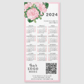 2024 Kalender - QR-Code für das Rosa, weiße Blume  Magnetkarte (Vorderseite)