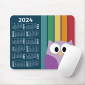 2024 Kalender - Retro-Streifen Muster bunte Eule Mousepad (Mit Mouse)