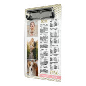 2024 Kalender Rosa Gold Familienfoto Collage Mini Klemmbrett (Gewinkelt2)