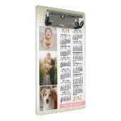 2024 Kalender Rosa Gold Familienfoto Collage Mini Klemmbrett (Schrägansicht)