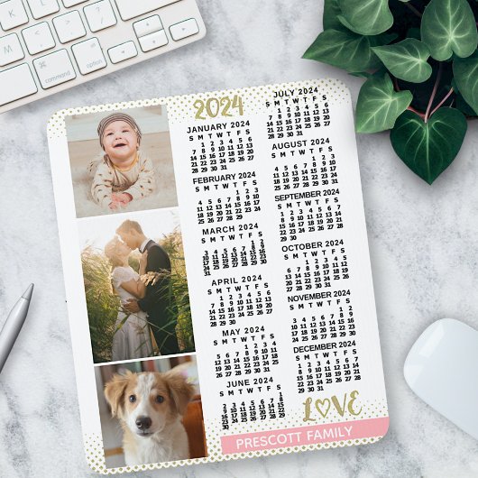 2024 Kalender Rosa Gold Familienfoto Collage Mousepad
