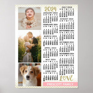 2024 Kalender Rosa Gold Familienfoto Collage Poster