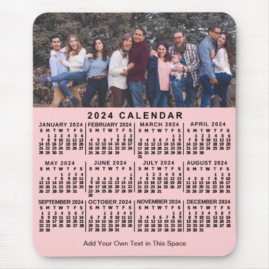2024 Kalender Rosa Personalisierter Foto Name Fett Mousepad (Vorne)