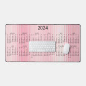 2024 Kalender Rosa Rose Streifen Schreibtischunterlage (Tastatur & Maus)