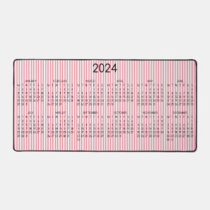 2024 Kalender Rosa Rose Streifen Schreibtischunterlage