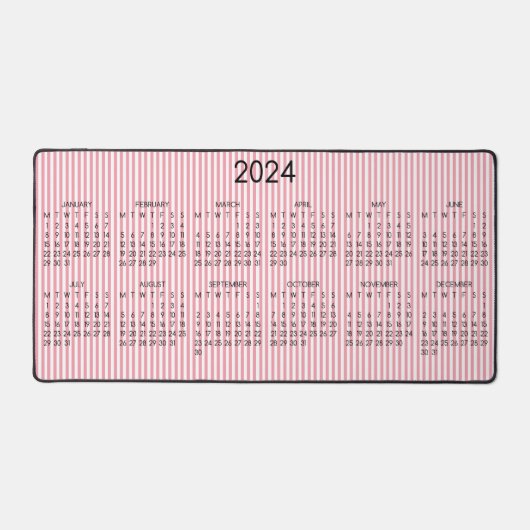 2024 Kalender Rosa Rose Streifen Schreibtischunterlage (Vorderseite)