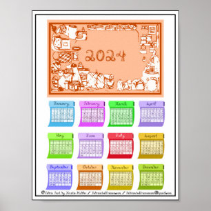 2024 Kalender Schriftart mit Fabric Nähen druckbar Poster