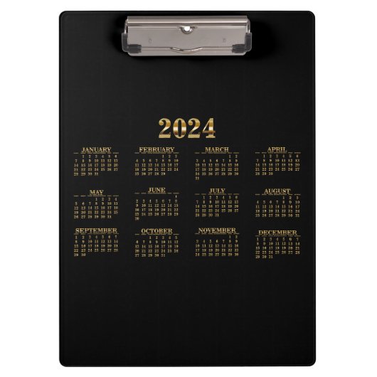 2024 Kalender Schwarz/Gold Klemmbrett (Vorderseite)