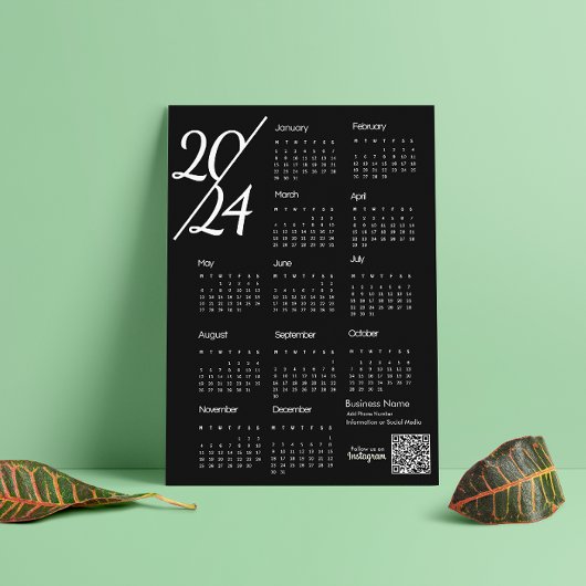 2024 Kalender Schwarz-Weiß-Text folgen Magneteinladung