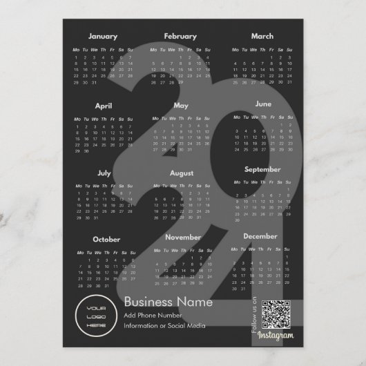 2024 Kalender Schwarz-Weiß-Text folgen Programm (Vorderseite)