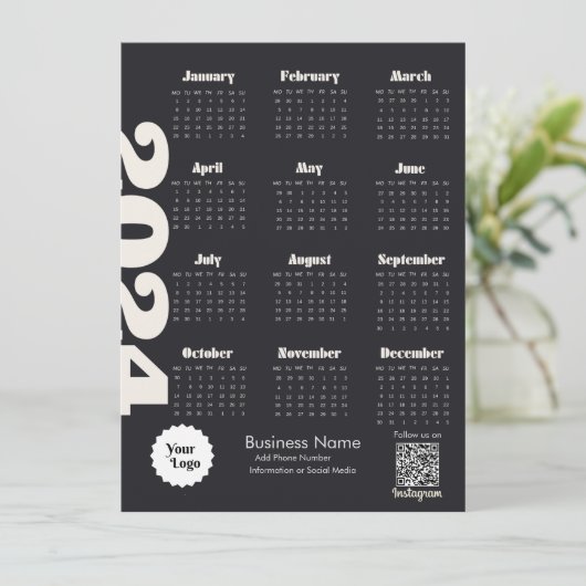 2024 Kalender Schwarz-Weiß-Text folgen Programm (Stehend Vorderseite)