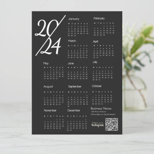 2024 Kalender Schwarz-Weiß-Text folgen Programm (Stehend Vorderseite)