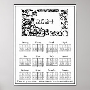 2024 Kalender Stoff Schrift Gestellter Rahmen Druc Poster