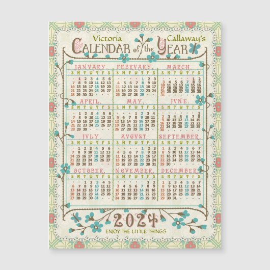 2024 Kalender Viktorianisch Jugendstil Kleines Mag Magnetkarte (Vorderseite)