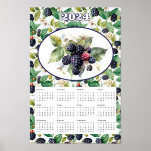 2024 Kalender Vintage Brombeeren Aquarell  Poster
