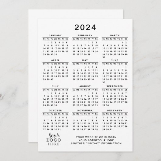 2024 Kalender Volljähriger weißer Schwarzer Minima Programm (Vorne/Hinten)