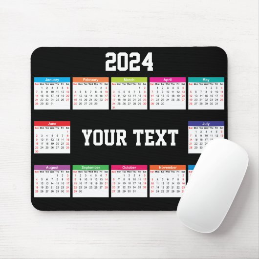 2024 Kalender weiß schwarz Farbe anpassbar Mousepad (Mit Mouse)