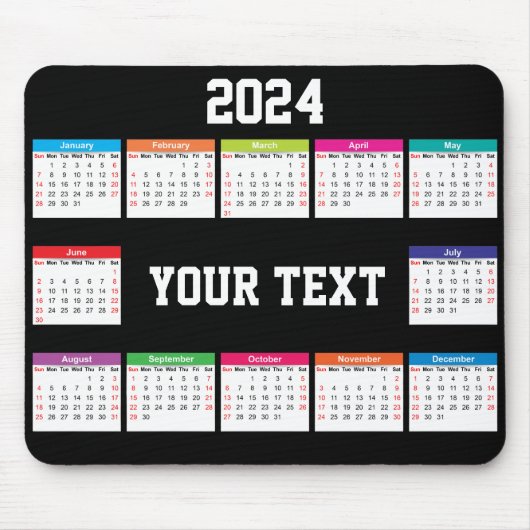 2024 Kalender weiß schwarz Farbe anpassbar Mousepad (Vorne)