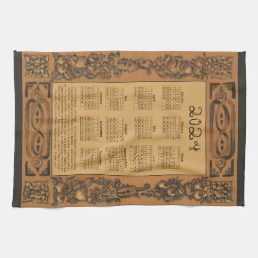 2024 Kalender Windsor Burg Holz Inspiriert Rahmen Geschirrtuch (Horizontal)