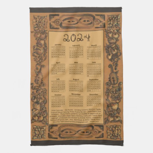 2024 Kalender Windsor Burg Holz Inspiriert Rahmen Geschirrtuch (Vertikal)